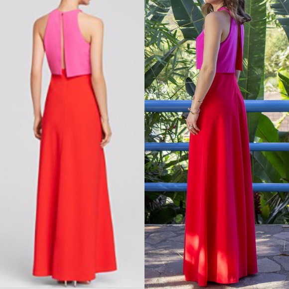 red and pink maxi dress